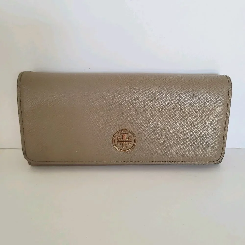 Tory Burch Robinson Wallet Clay Equestrian Orange Leather Envelope Continental